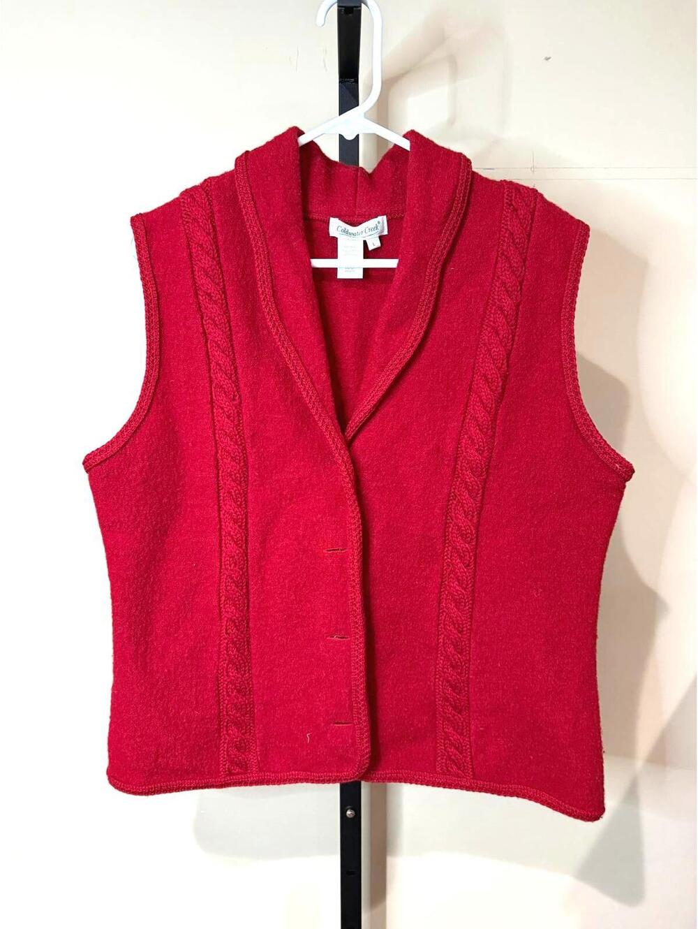 Coldwater Creek Red Wool Cable Knit Vest Large